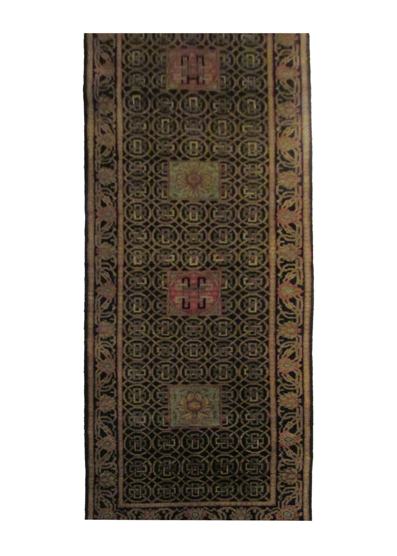 A29201 Oriental Rug Indian Handmade Runner Transitional 2'7'' x 9'11'' -3x10- Black Tea Washed Geometric Design