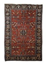 A29214 Persian Rug Sarouk Handmade Area Traditional Antique 3'3'' x 4'10'' -3x5- Red Blue Floral Design
