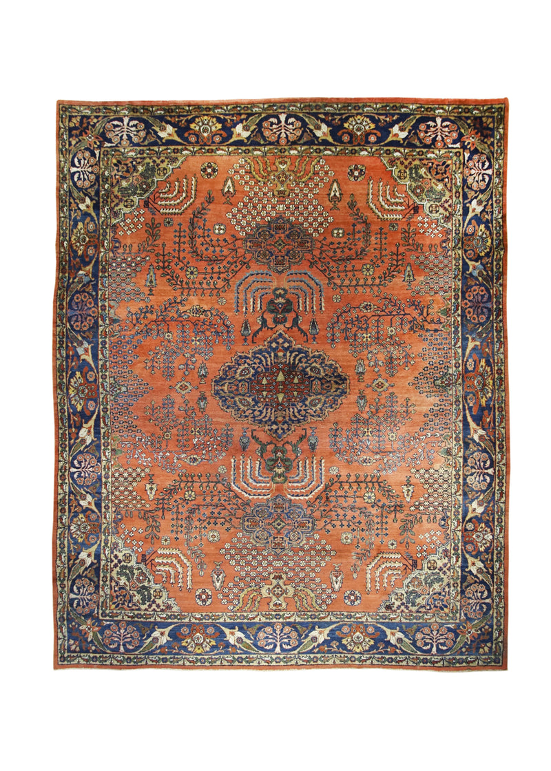 A29220 Persian Rug Mahal Handmade Area Tribal Antique 10'9'' x 13'3'' -11x13- Red Blue Floral Design