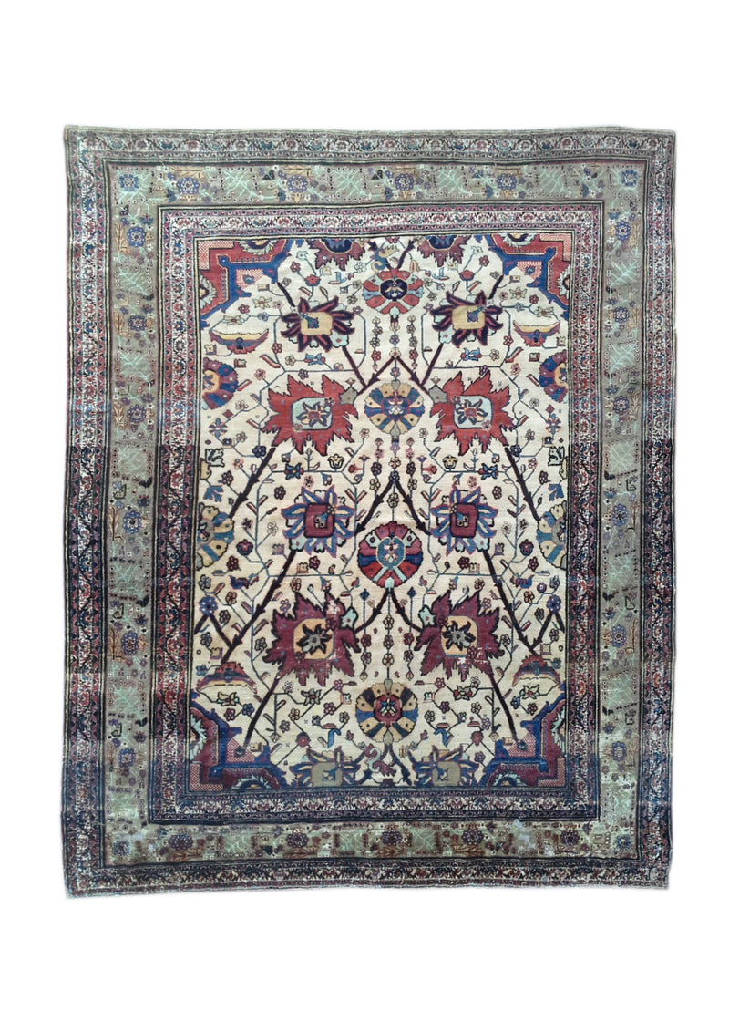 A29226 Persian Rug Heriz Handmade Area Tribal Antique 5'0'' x 6'6'' -5x7- Whites Beige Geometric Design