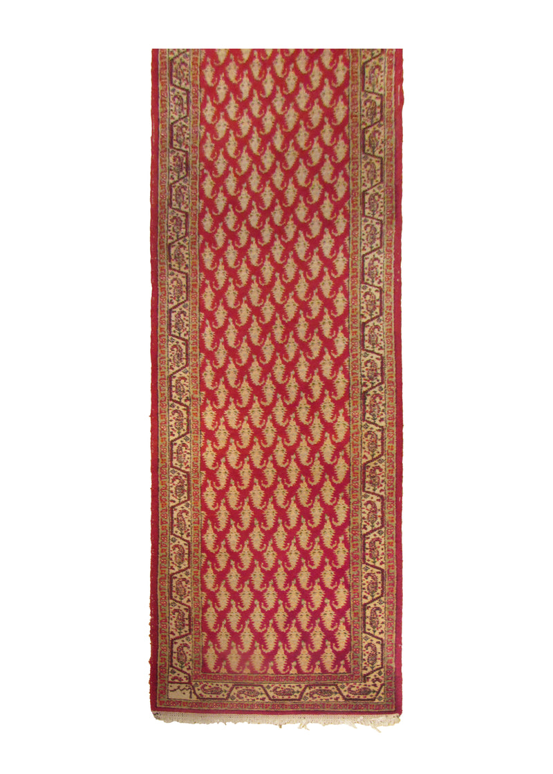 A29286 Persian Rug Tabriz Handmade Runner Traditional 2'5'' x 13'3'' -2x13- Red Paisley Boteh Design