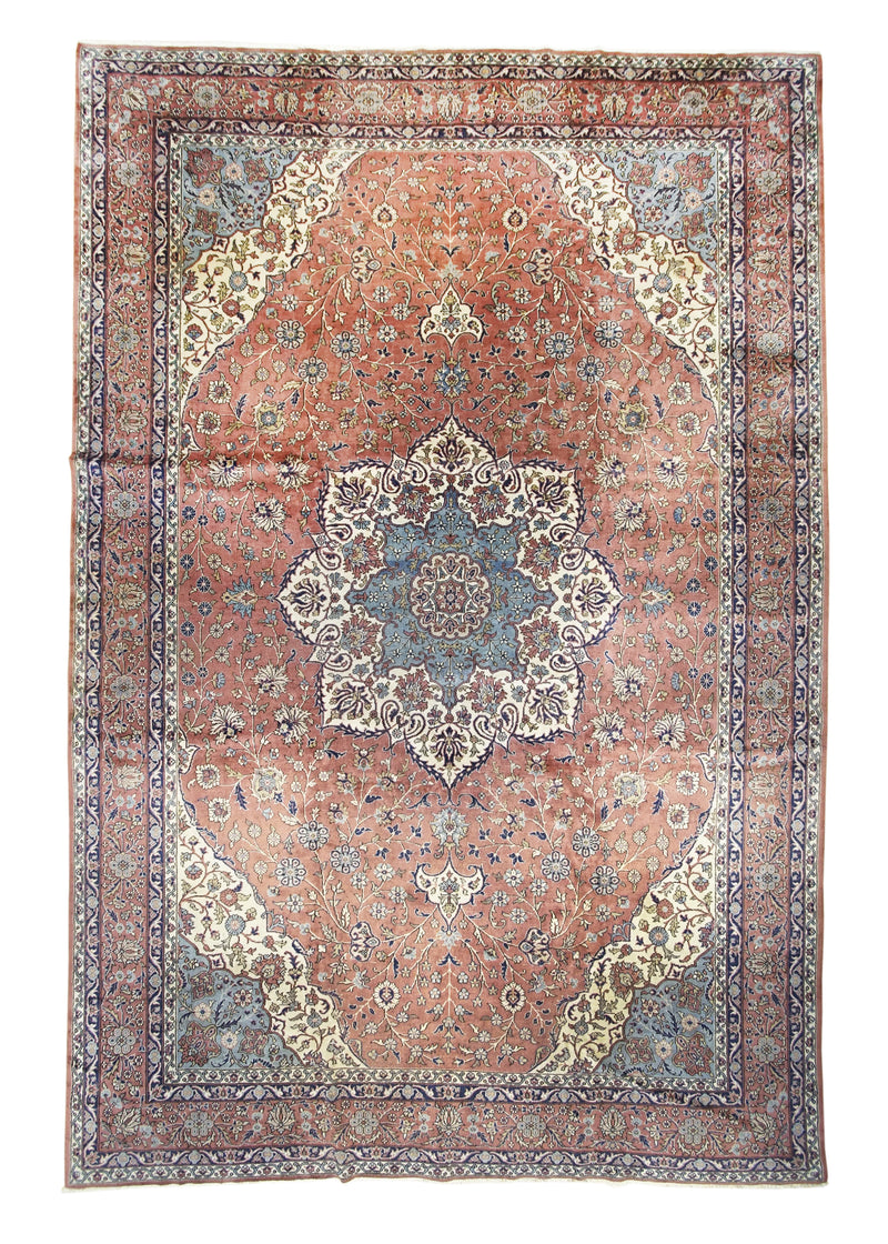 A29345 Oriental Rug Turkish Handmade Area Traditional Vintage 10'10'' x 16'2'' -11x16- Pink Whites Beige Floral Design