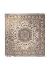 A29365 Persian Rug Nain Handmade Square Traditional 8'1'' x 8'5'' -8x8- Whites Beige Blue Floral Design