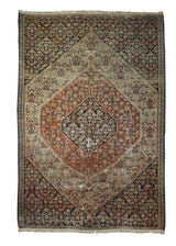 A29469 Persian Rug Senneh Handmade Area Traditional Antique 3'9'' x 5'3'' -4x5- Whites Beige Red Herati Design