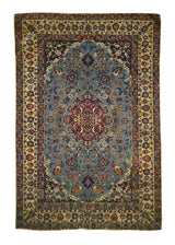 A29540 Persian Rug Isfahan Handmade Area Traditional Antique 3'6'' x 5'5'' -4x5- Whites Beige Blue Floral Design