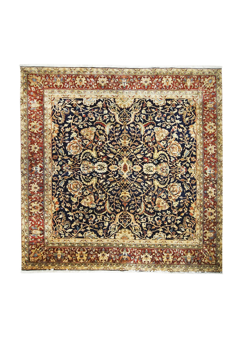 A29621 Oriental Rug Indian Handmade Square Transitional 8'0'' x 8'0'' -8x8- Blue Yellow Gold Tea Washed Floral Design