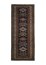 A30024 Oriental Rug Pakistani Handmade Runner Transitional Tribal 2'9'' x 8'9'' -3x9- Blue Whites Beige Kazak Geometric Design