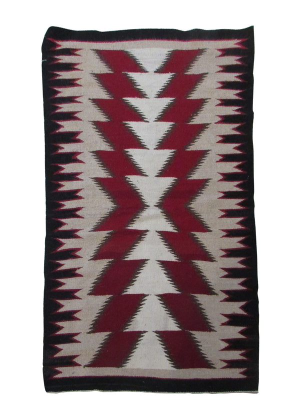 A30144 Native American Rug Navajo Handmade Area Tribal 2'3'' x 3'7'' -2x4- Whites Beige Black Red Eye Dazzler Geometric Design