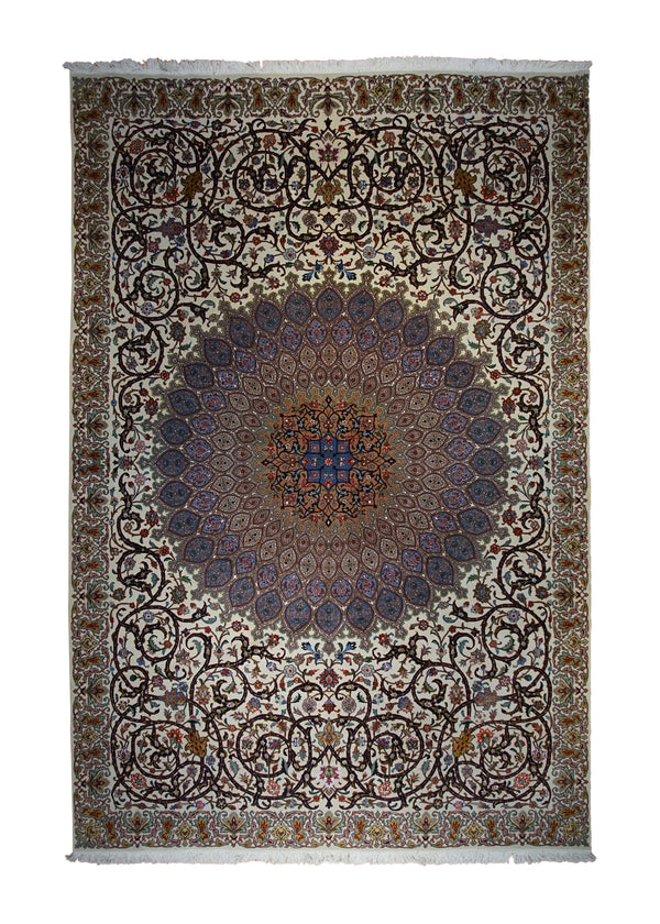 A30302 Persian Rug Tabriz Handmade Area Traditional 6'10'' x 10'2'' -7x10- Whites Beige Blue Gonbad Design