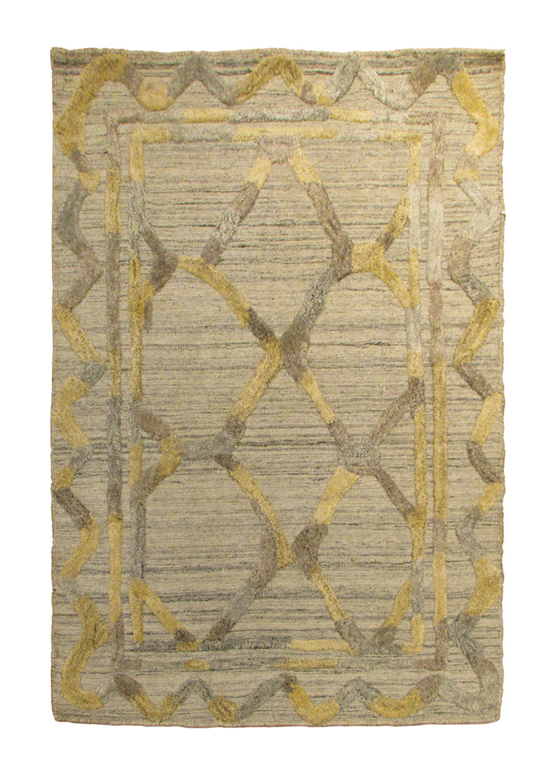 A30442 Oriental Rug Indian Handmade Area Transitional 2'0'' x 3'0'' -2x3- Gray Yellow Gold High Low Pile Design