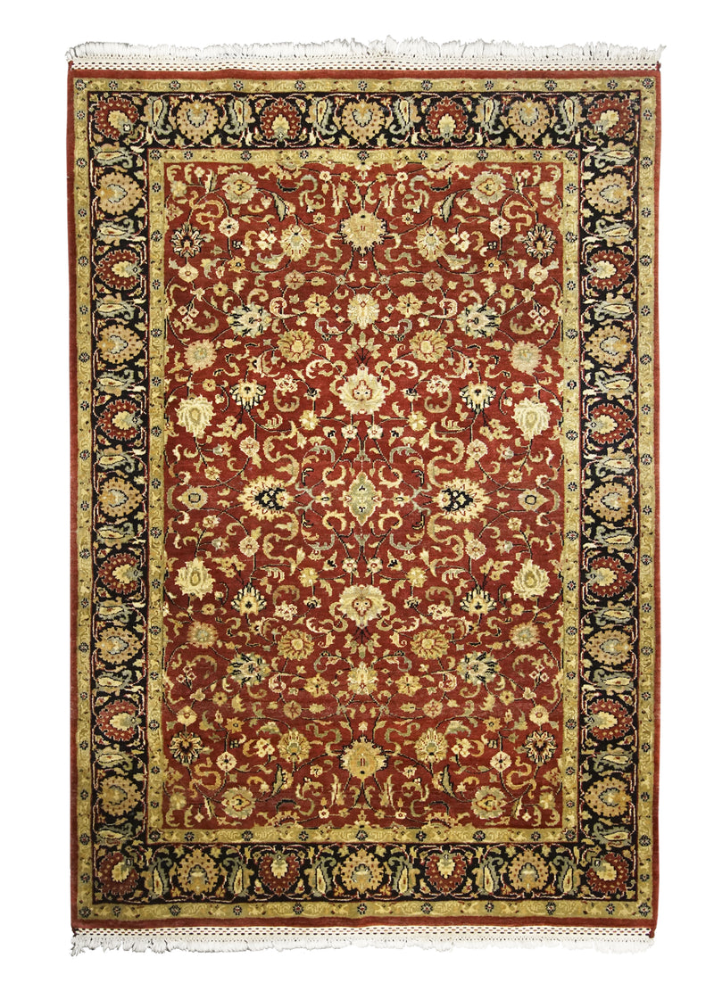 A30537 Oriental Rug Indian Handmade Area Transitional 4'0'' x 6'0'' -4x6- Red Yellow Gold Floral Design